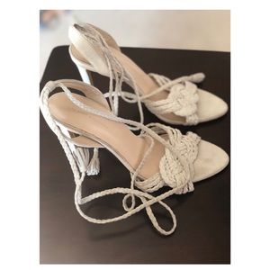 Zara Ivory Leather Lace Up Sandals